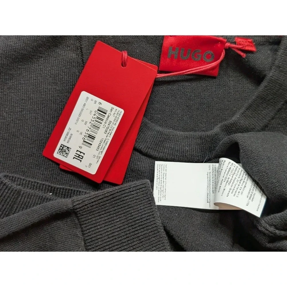 HUGO Boss Cassius Men's Black Cotton Crewneck Sweater Red Logo Sz L NWT $120 - Picture 9 of 9